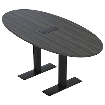 Skutchi Designs 6ft Conference Table With Power Unit | 6 Person Modular Boval Meeting Table | Harmony Series HAR-BOVL-36X72-T.BK-WA7949-EBLK