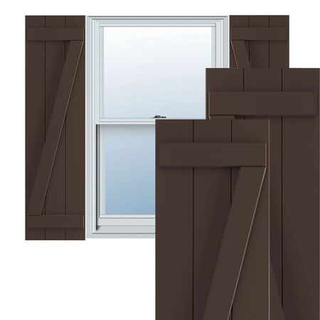 Ekena Millwork True Fit PVC Three Board Joined Board-n-Batten Shutters w/Z-Bar, Raisin Brown , 16 1/8W x 68H, PR TFP102BBF16X068TB