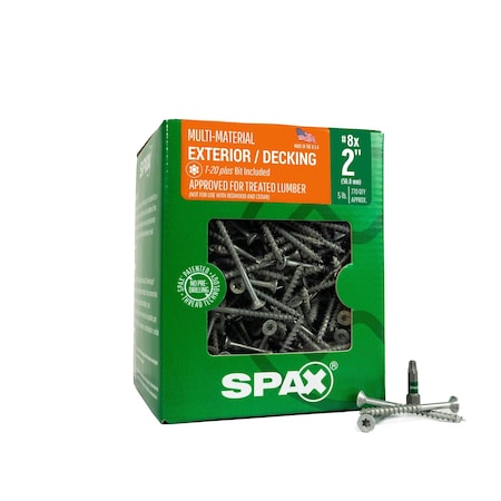 Spax #8 x 2 in Exterior Wood Deck Screws Construction Flat Head T-Star Plus 5 LB, 770PK 4191670400507