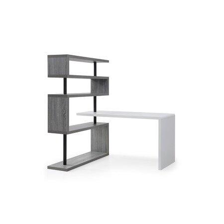 Homeroots 93" White and Gray Wood and Metal L Shape Writing Desk 543806