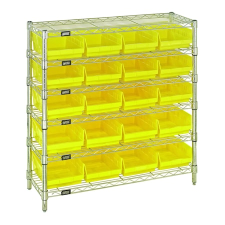 Quantum Storage Systems WIRE SHELVING UNIT W / YELLOW BINS WR6-36-1236-107YL