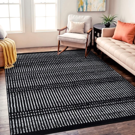 World Rug Gallery Contemporary Minimalistic Stripe LInes Area Rug 5 ft x 7 ft Black WR30BLACK5X7