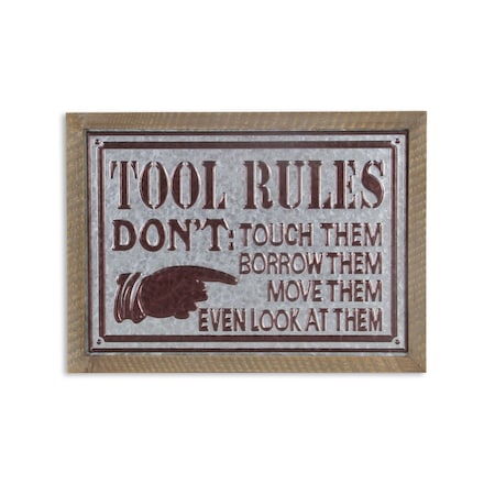 Homeroots 15" X 20" Brown And Gray Tool Rules Wood And Galvanized Metal Wall Decor 487534