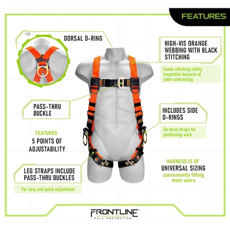 Frontline Combat Economy Series Full Body Harness with Tongue Buckle Legs Uni 100VTB-UN-3D