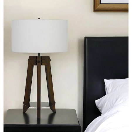 Homeroots 32" Brown Metal Tripod Table Lamp With Off White Drum Shade 524779