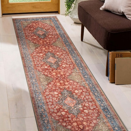 World Rug Gallery Red Vintage Medallion Rug, Washable, Low Pile, 2ft 6in x 6ft Runner WR171RED26X6