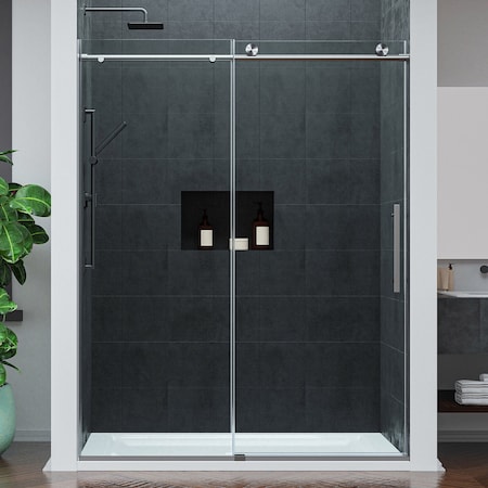 Anzzi 60in Reversible Frameless Sliding Deco-Glass Shower Door w/ Soft-Close System and Chrome Finish SD-AZ20-02CH