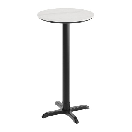 Flash Furniture 24" RND Tabletop, Seamless Surface Technology, White Faux Marble with 22x22 Black Bar Height X-Base ST-RD24-WHMAR-T2222B-GG