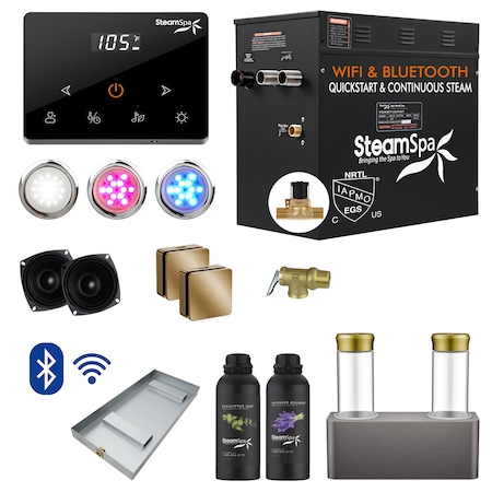 Steamspa 12KW Steam Bath Generator, Wireless Remote, BLUETOOTH, WIFI, Dual Aroma Pump, Gold BKWS1200GD-ADP