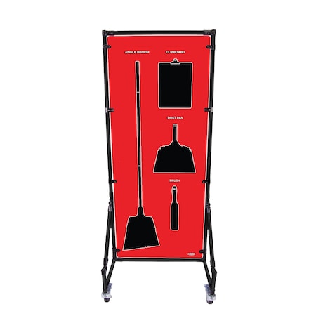 5S Supplies Housekeeping Shadow Board Broom Station V13, Red, Kit + Stand, No Text HSB-V13-RED-KIT-STAND-NO TEXT