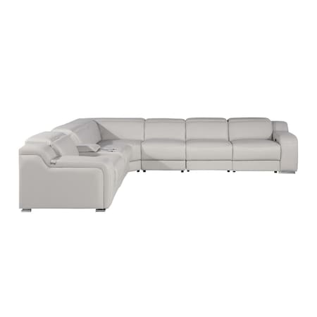 Homeroots Light Gray Italian Leather Power Reclining Curved Seven Piece Corner Sectional With Console 544990