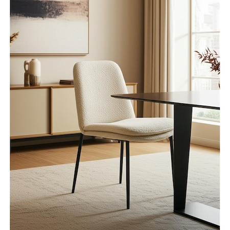 Homeroots Cream and Black Upholstered Boucle And Metal Dining Side Chair 605885