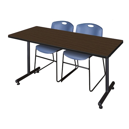 Regency Kobe T-Base Training Seminar Table W/ 2 Zeng Stack Chairs, 72 in W, 30 in L, Neo Walnut MKTRCT7230NW44BE