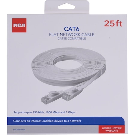 Rca 25 Ft. CAT-6 White Flat Network Cable TPH725FEV