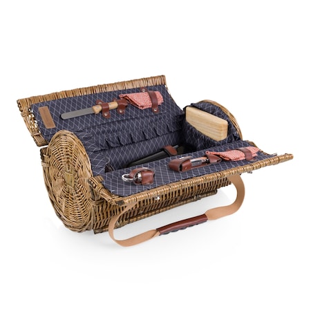 Picnic Time Family Of Brands Verona Wine & Cheese Picnic Basket, Adeline Collection - Navy with Coral Pattern 224-82-320-000-0