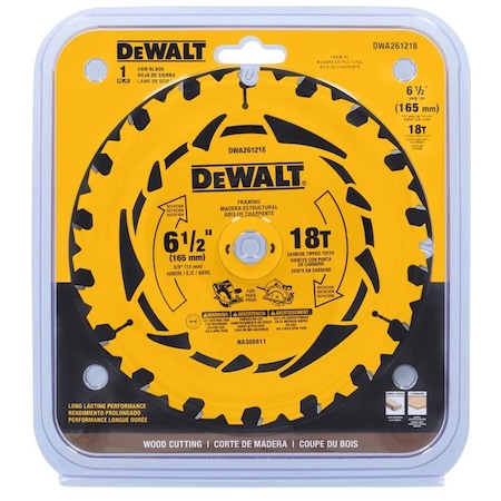 Dewalt 6-1/2 in. D X 5/8 in. Tungsten Carbide Tipped Circular Saw Blade 18 teeth DWA261218