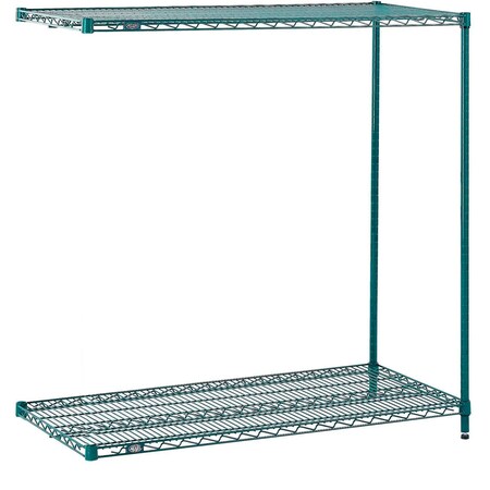 Global Industrial Nexel 2 Shelf, Poly-Green Wire Shelving Unit, Add On, 72"W x 14"D x 34"H B3050159