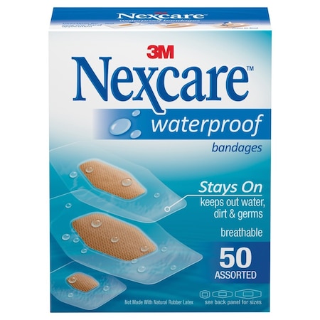 3M Nexcare Waterproof Clear / Tan Adhesive Strip, Assorted Sizes, 50PK 432-50-3