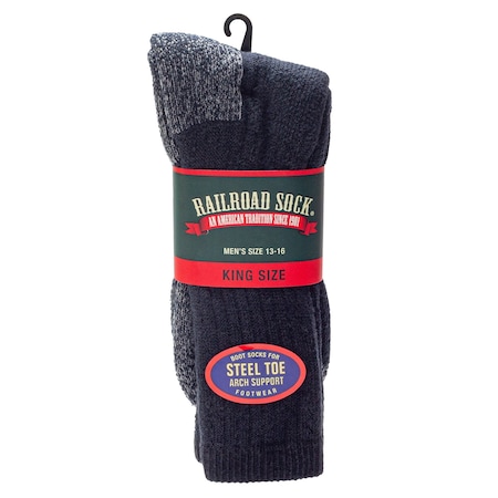 Railroad Sock Men's King Size Steel Toe Boot Crew Socks, Size 12-15 M, Black, 1PR 6124K BK