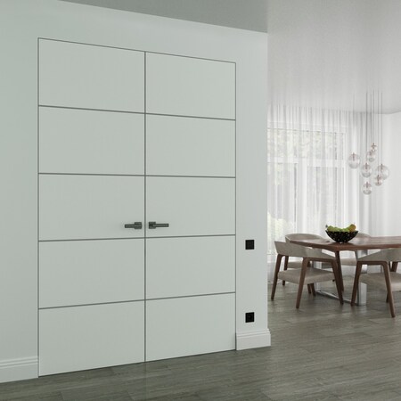 Sartodoors Hidden Double Doors, Planum 0020 White Silk Concealed Metal Frame 36" x 84" (2* 18x84) Left-hand In PLANUM0020DMF-WS-36x84-LH-I