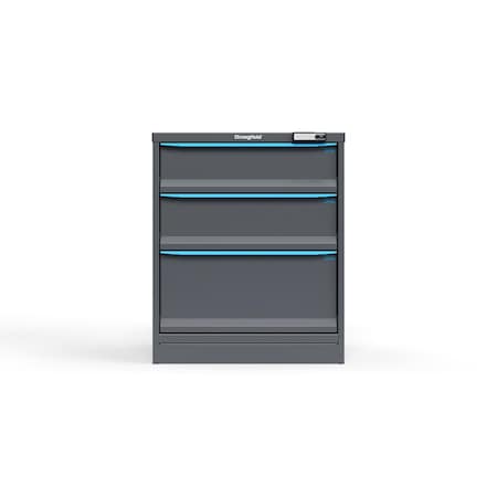 Strong Hold 3 drawer cabinet - (1x 7ft, 1x 8ft, 1x 12ft) - Blue accents - E-Lock w/ Tracking S3036-PPTAS-0302FS