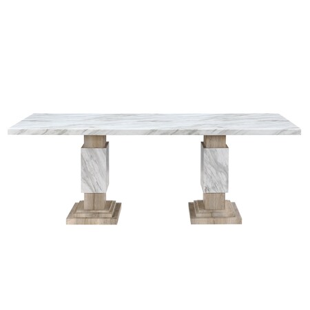 Homeroots 82" White and Natural Wood Pedestal Base Dining Table 642278