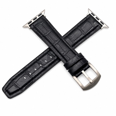 Elegani Hybrid Band Compatible with Apple Watch 49mm, Black, Black/Rose Gold/Yellow Gold Buckle QRALGM2-BLK-49