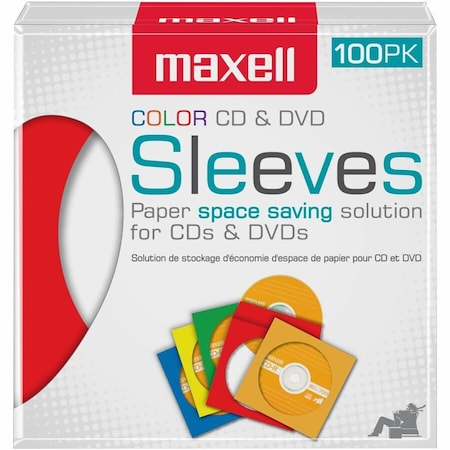 Maxell CD/DVD Storage Sleeves - Slide Insert - Paper, Plastic - Blue, Yellow, Green, Red, Orange 190132