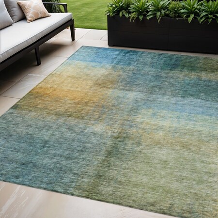 Homeroots 8' X 10' Blue Gold And Green Abstract Washable Indoor Outdoor Area Rug 603632