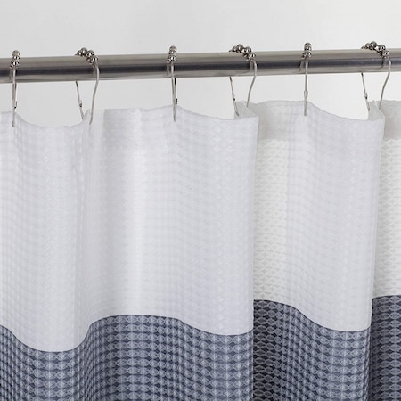 Homeroots 72" White And Blue Striped Shower Curtain 484076