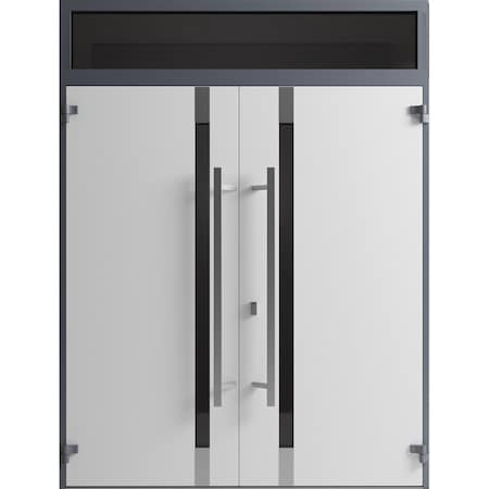 Vdomdoors Front Exterior Prehung Aluminum Double Doors Ronex1011 Grey Top Transom Mirrored Clear Glass Entry RONEX1011DEXD-GRE-W72xH96+12-RH-O