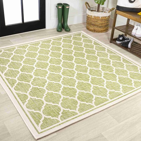 Jonathan Y Trebol Moroccan Trellis Textured Weave Green/Cream 5 ft Square Indoor/Outdoor Area Rug SMB109G-5SQ