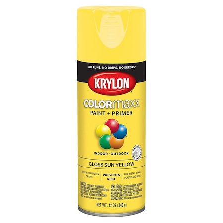 Colormaxx 12 Oz Krylon Sun Yellow Paint & Primer Spray Paint, Gloss K05541007