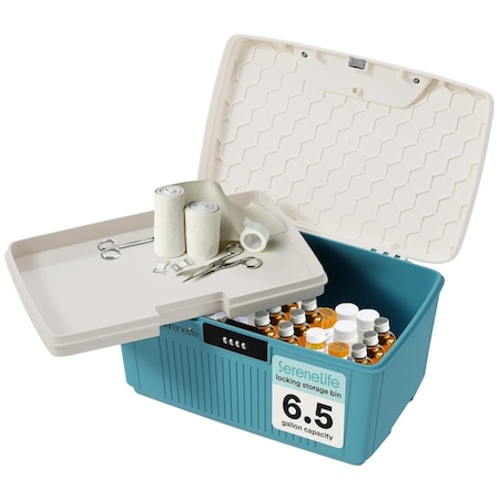 Serenelife Lockable Storage Container Bin, 8.5 Gallon Capacity Heavy Duty Storage Box with Combination Lock SLSBXN750BL