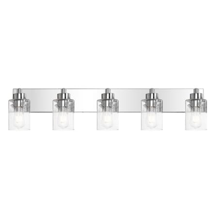 Jonathan Y Irving 36" 5-Light Seeded Glass/Iron Modern Contemporary LED Vanity Light, Chrome JYL7620C