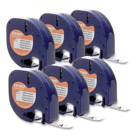 Dymo LetraTag Paper Label Tape Cassettes, 0.5in x 13 ft, White, 6PK 2050826