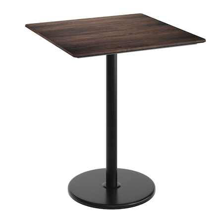 Flash Furniture 36" Square Tabletop, Seamless Surface Technology, Dark Brown with 24" Black Round Bar Height Base ST-SQ36-WBR-TR24B-GG