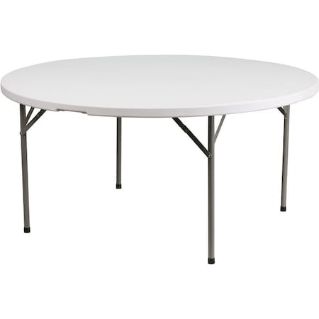 Flash Furniture Round Wh 60Rnd Plastic Fold Table, 60.75" W, 60.75" L, 29.25" H, Plastic Top, White DAD-YCZ-1-GW-GG