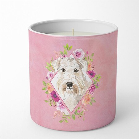Carolines Treasures 10 oz Wheaten Terrier Pink Flowers Decorative Soy Candle CK4202CDL