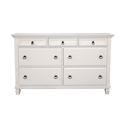 Homeroots 62" White Solid Wood Seven Drawer Double Dresser 524108