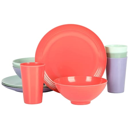 Gibson Home Zelly 12 Piece Round Melamine Dinnerware Set in Assorted Colors 135264.12