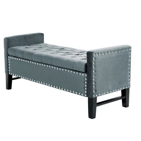 Homeroots 20" Slate Blue Upholstered Velvet Bench with Shoe Storage 530658