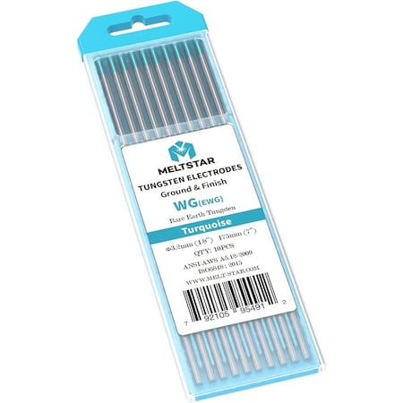 Weldcote 1/8in x 7 Rare Earth Turquoise Tungsten, 3PK TUNG18X7RE3