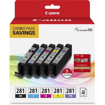 Canon CLI-281 Ink Cartridge Pack with 20 Sheets Glossy 5"x5" Photo Paper 2091C006