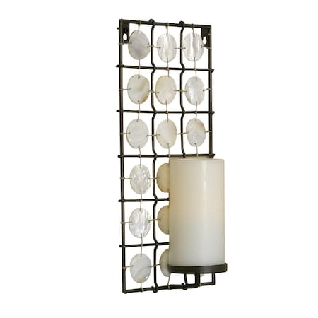 Homeroots 15" Brown And White Geometric Iron Wall Sconce Candle Holder With Candle 483932