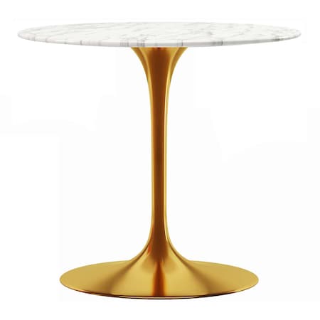 Homeroots 32" White And Gold Marble And Metal Dining Table 520850
