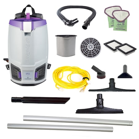 Proteam GoFit 6, 6 qt. Backpack Vacuum w/ 15" Carpet & Hard Surface Sidewinder Tool Kit 107702