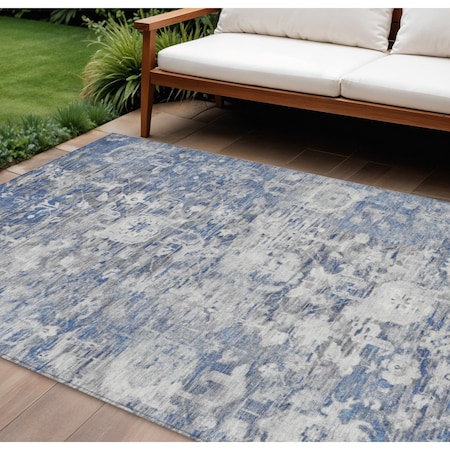 Homeroots 8' X 10' Blue And Denim Blue Floral Washable Indoor Outdoor Area Rug 609531