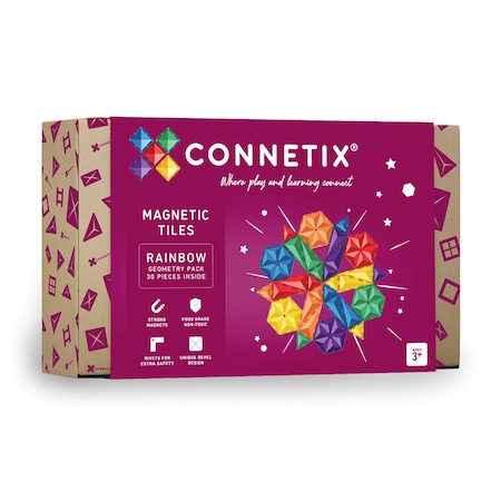 Connetix Magnetic Tiles Rainbow Geometry Pack, 30-Piece Set CT-R-00030-GE