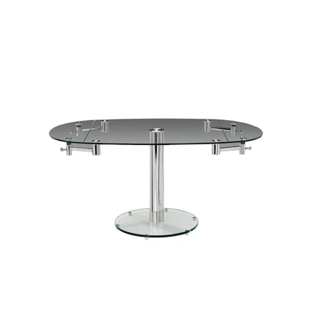 Homeroots 40" Clear and Silver Glass and Metal Self-Storing Leaf Motion Extendable Dining Table 555156